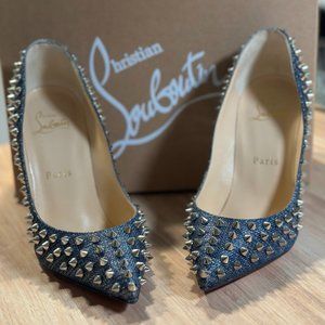 Christian Louboutin Follies Spikes 100 Denim / Silver
